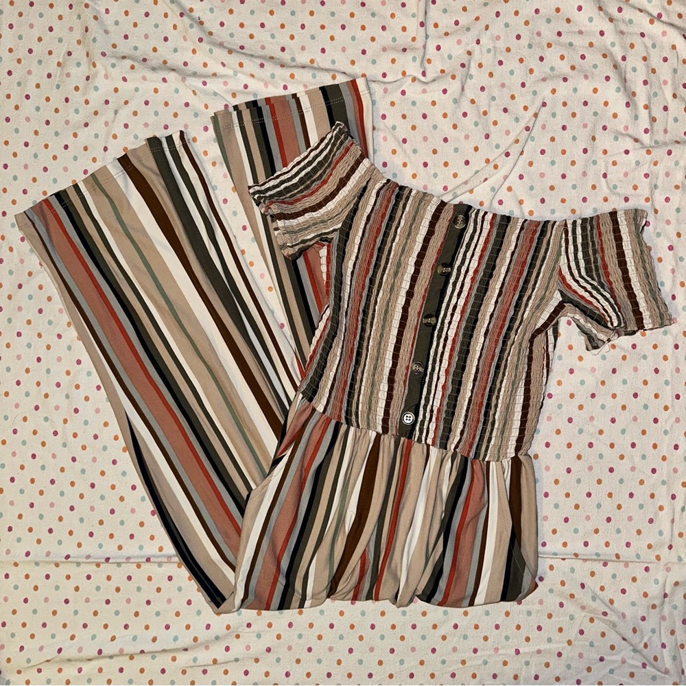 J for Justify Multicolor Striped Off Shoulder Jumpsuit - M, Wide Leg, Smocked